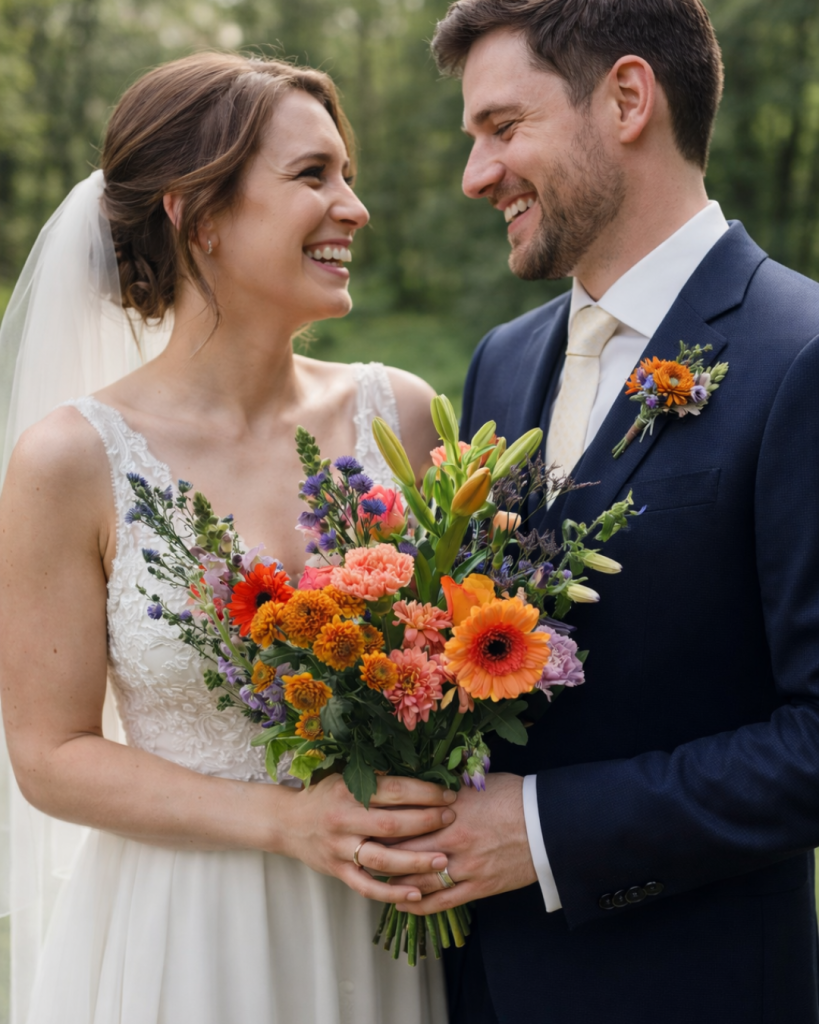 un couple de marié qui se sourient après avoir dit "oui"